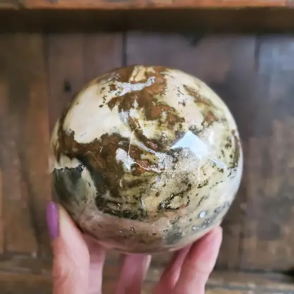 Ocean Jasper Large Sphere with Druzy Cave 986 Grams 90mm